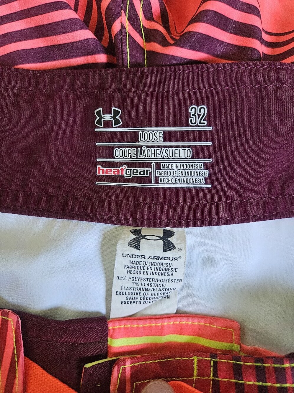 Under Armour Men's Board Shorts, Size 32, Loose Fit, Neon Multicolor - Picture 5 of 7